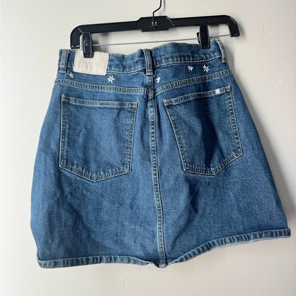 Everlane Way High Daisy Embroidered Denim Skirt Organic Cotton Cottagecore Chic - Picture 5 of 8